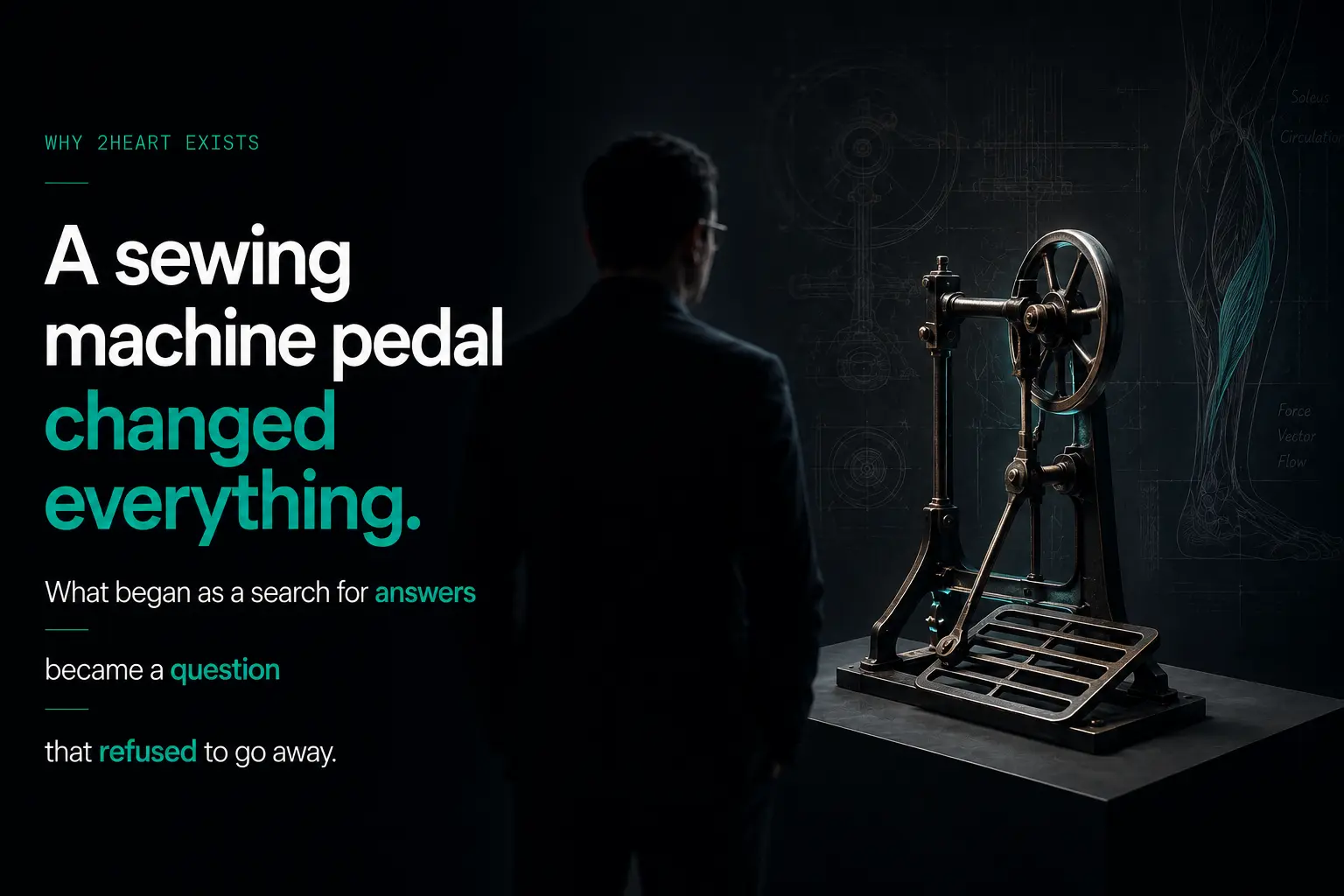 Naveen Soni, Founder of 2HEART, standing before a product sketch — A sewing machine pedal changed everything.